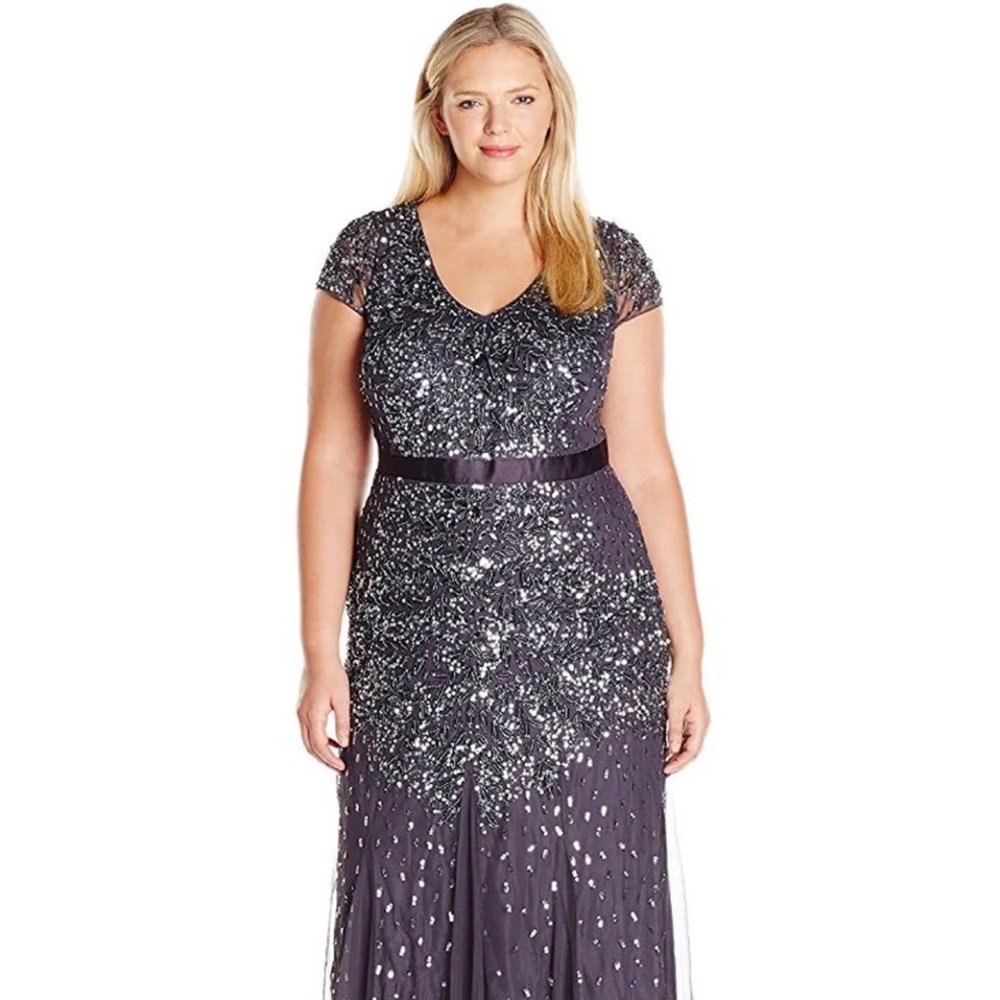 Long beaded dress with cap sleeve